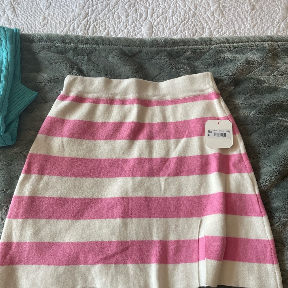 Altar'd State Pink and Cream Striped Pencil Skirt